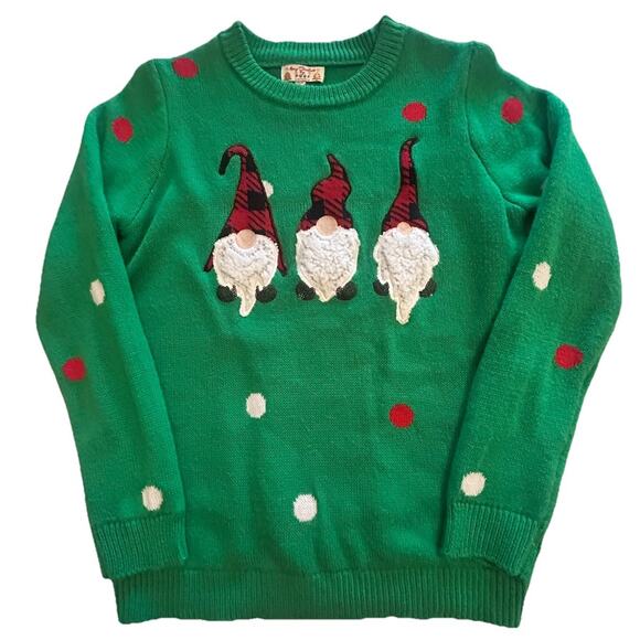 Gnomes Green Polka Dot Size Small Christmas Sweater Poof New York Sequin Accent - Picture 2 of 11